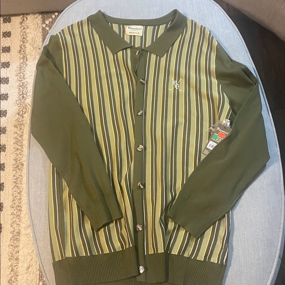 Barstool Golf Green and Yellow Striped Button Down